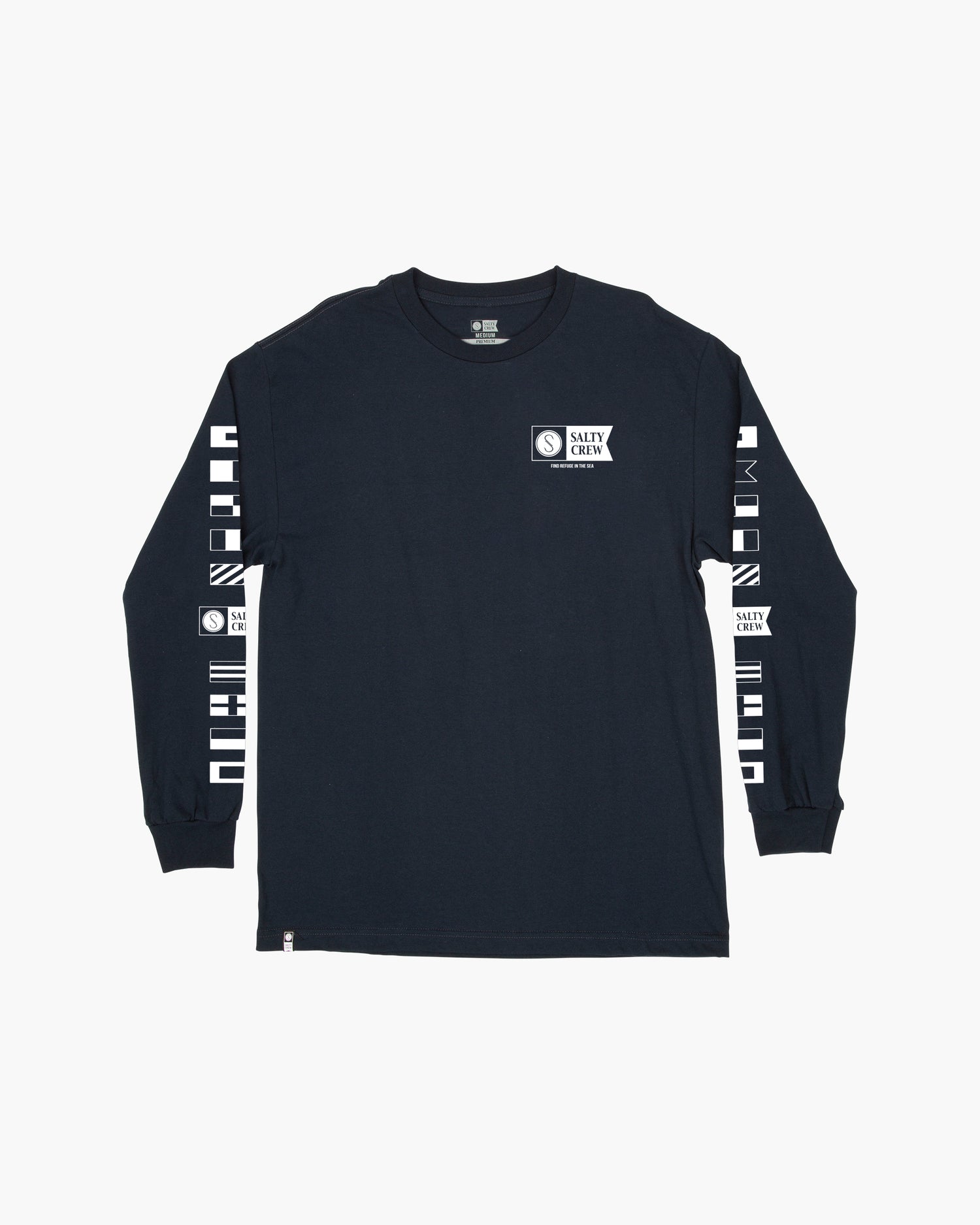 Off body back of Alpha Navy L/S Premium Tee