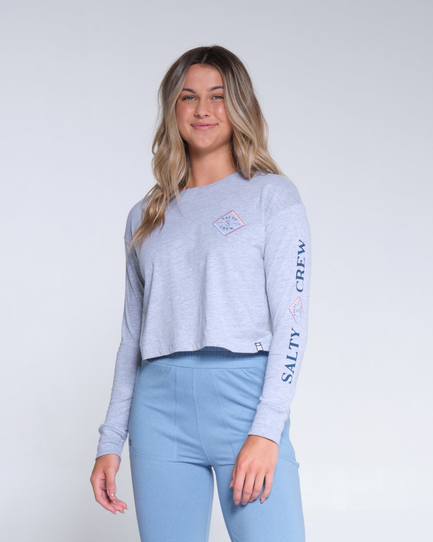 front view of Optical Tippet Athletic Heather L/S Crop Tee