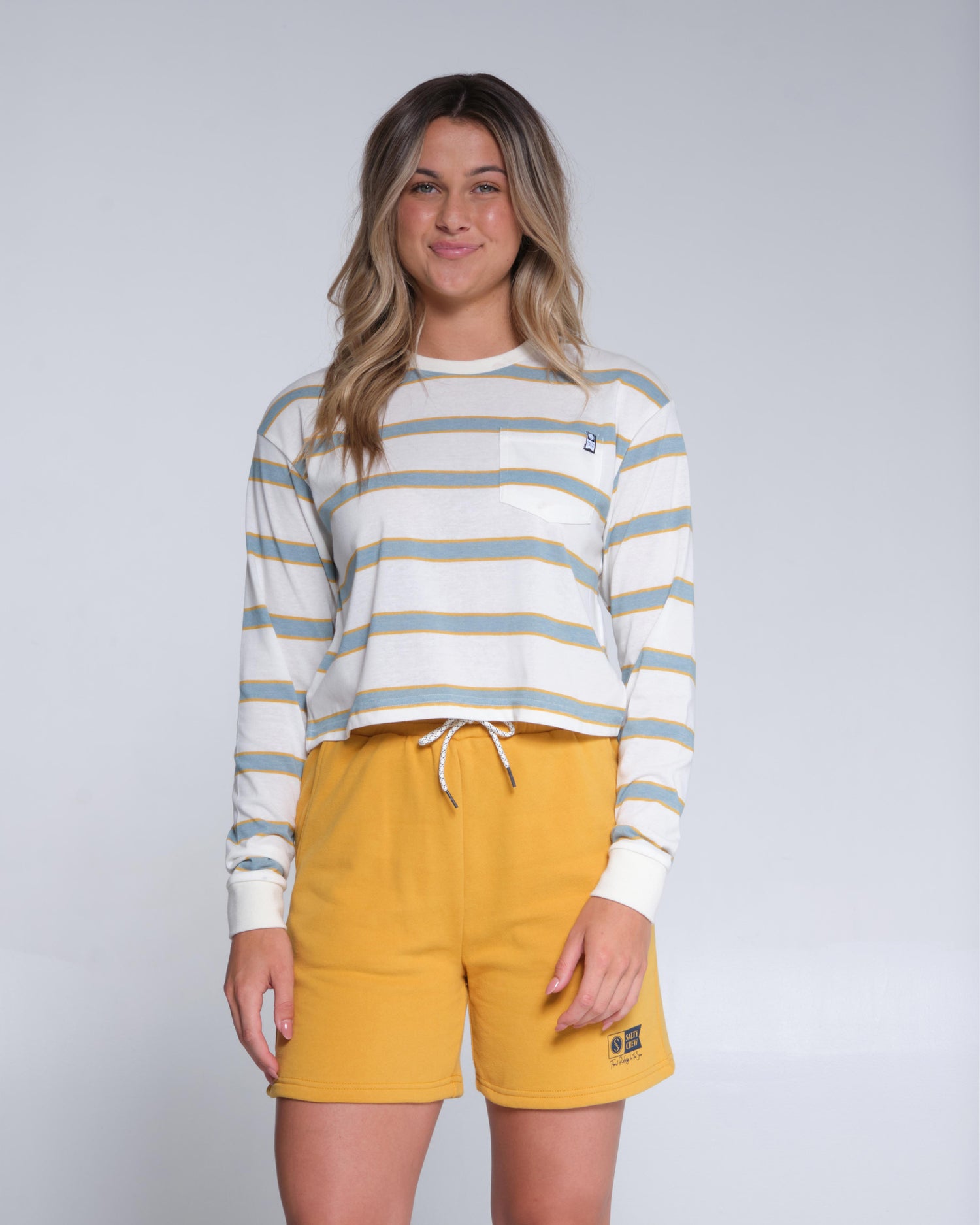 front view of Leeward Dusty Turq Mid Weight L/S