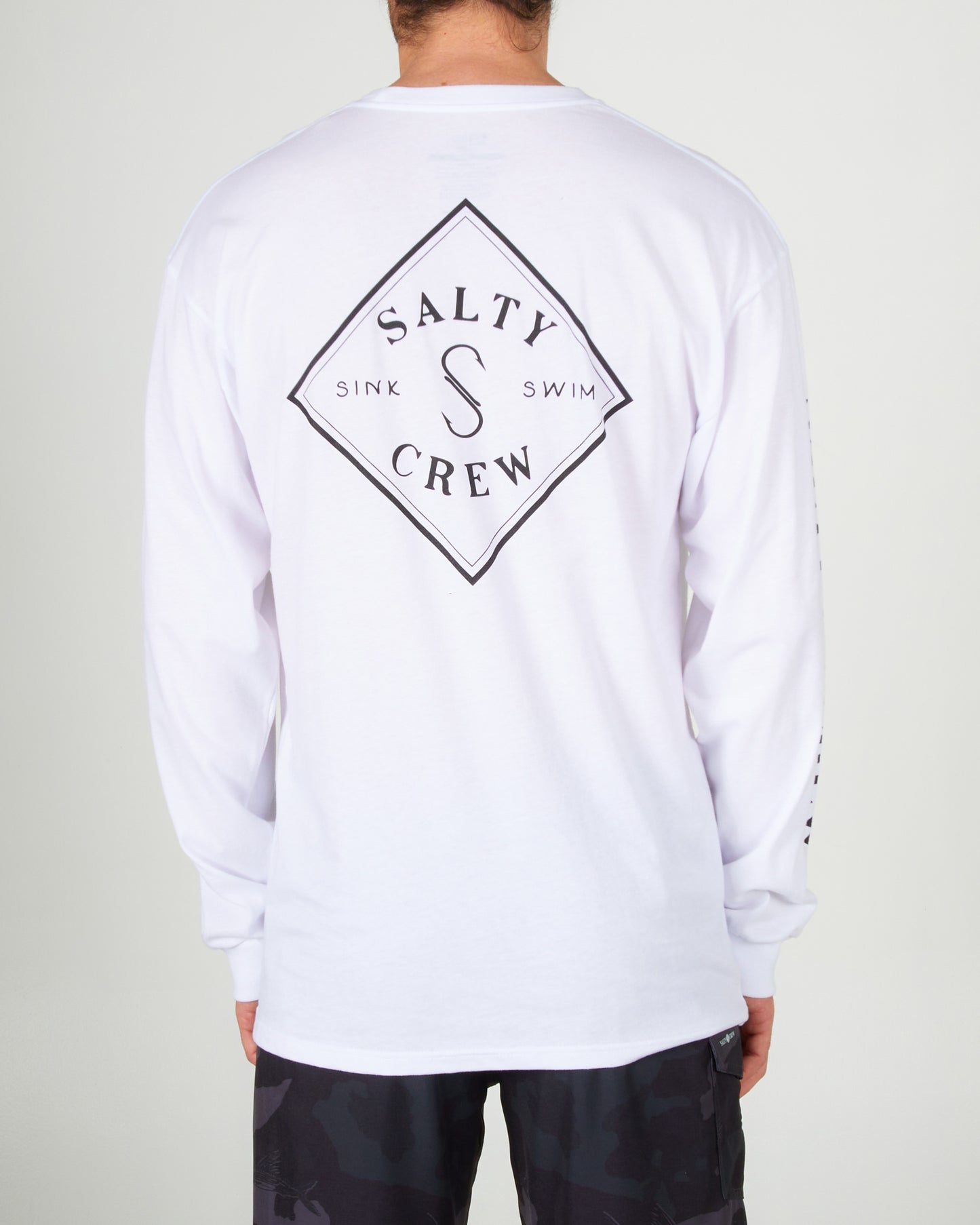 back graphic of Tippet White L/S Premium Tee