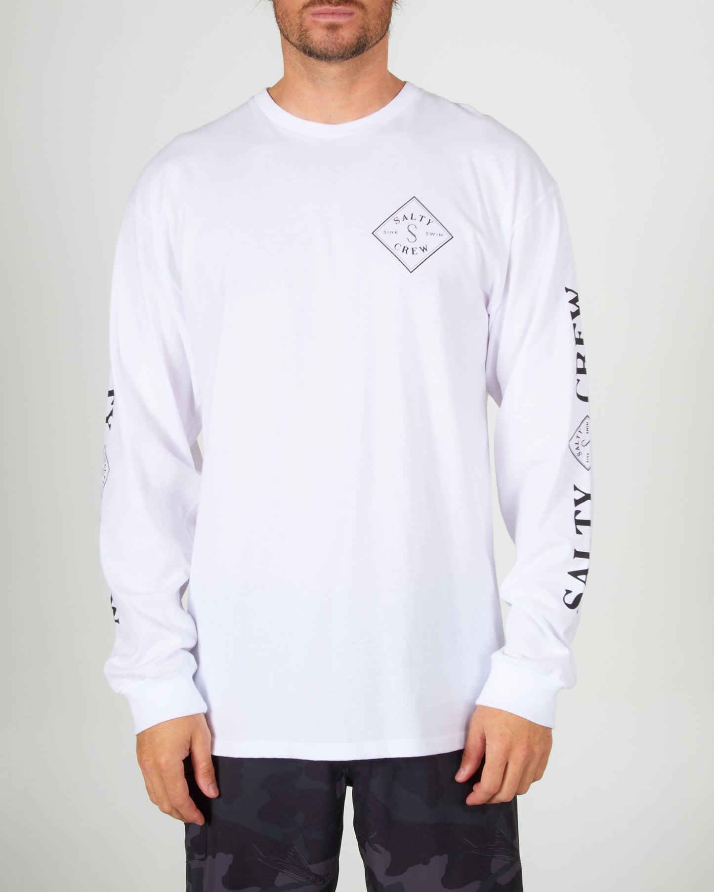 front view of Tippet White L/S Premium Tee