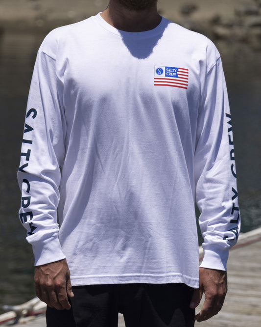On body front of Stars and Stripes White L/S Premium Tee