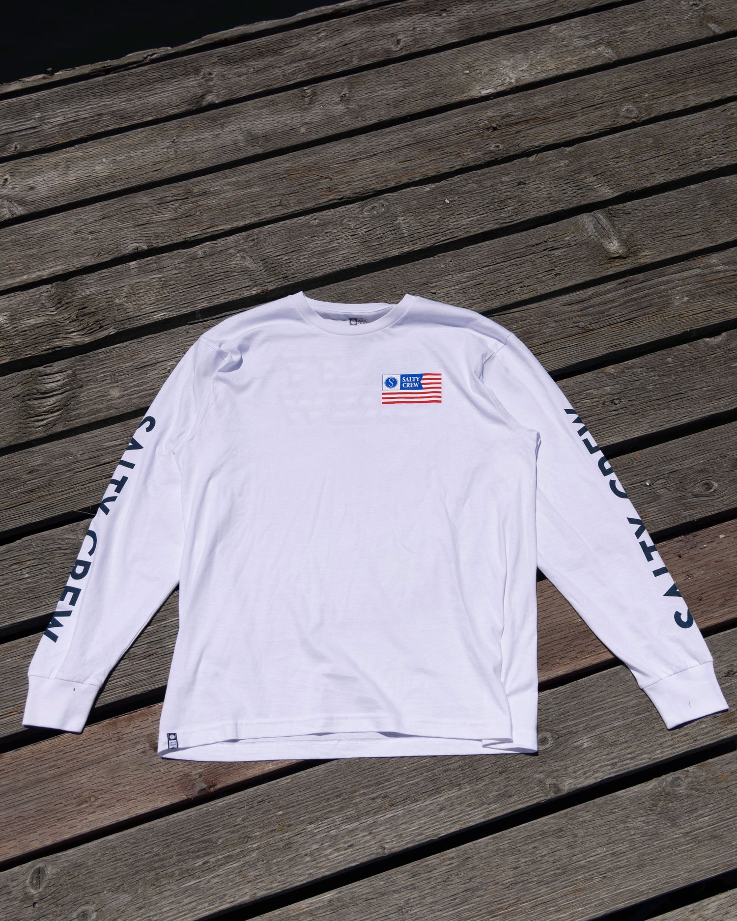 Off body front of Stars and Stripes White L/S Premium Tee