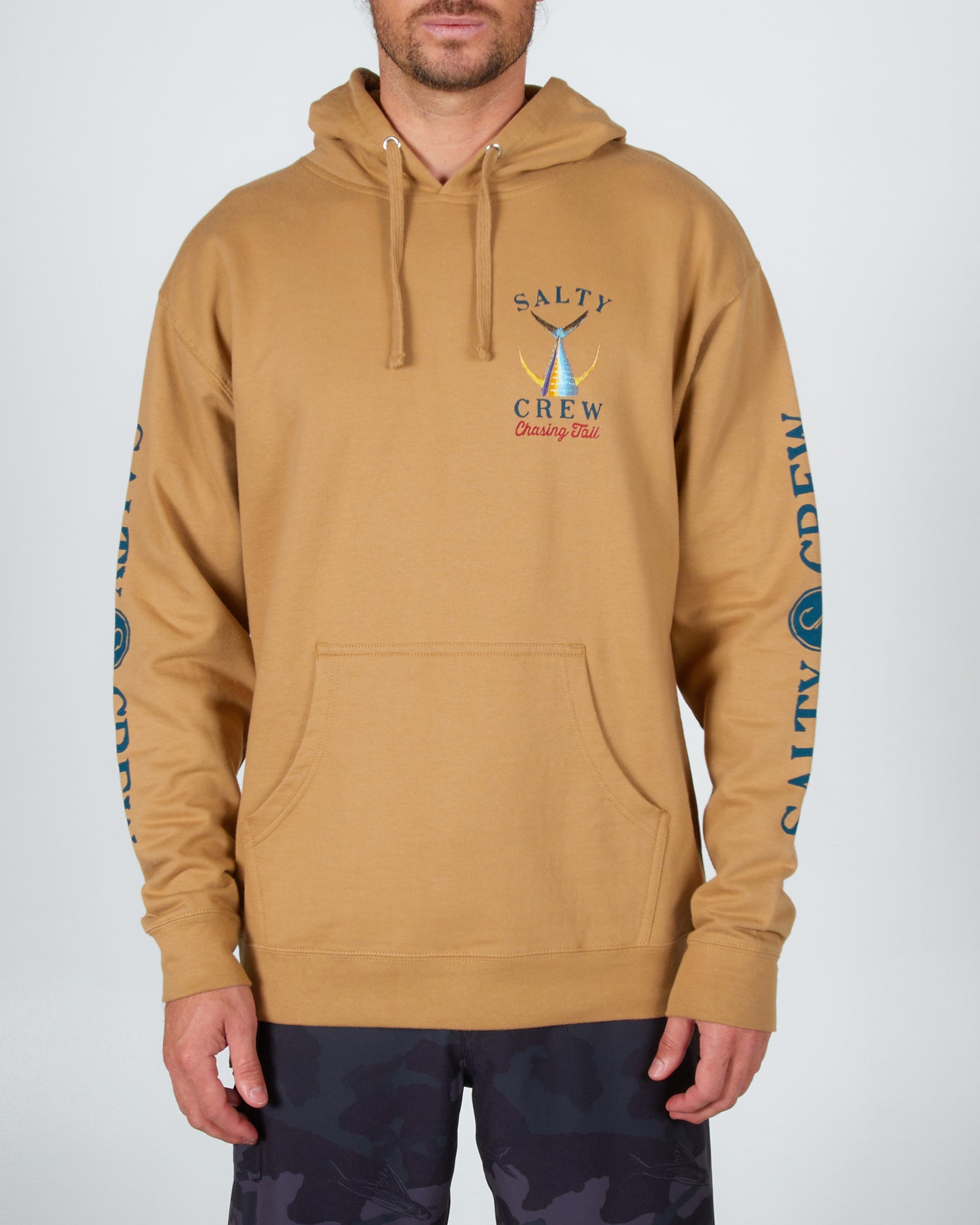 on body front of the Tailed Sandstone Hood Fleece