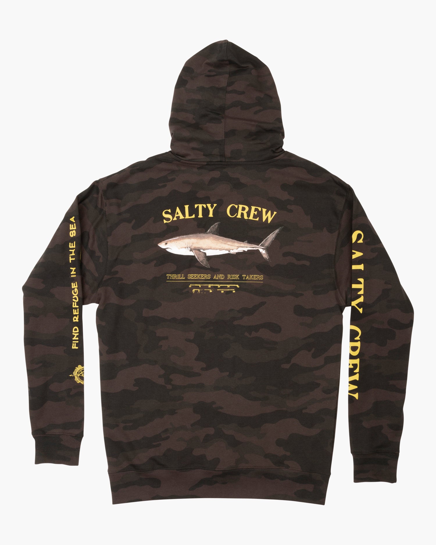 back graphic of Bruce Boys Black Camo Hood Fleece
