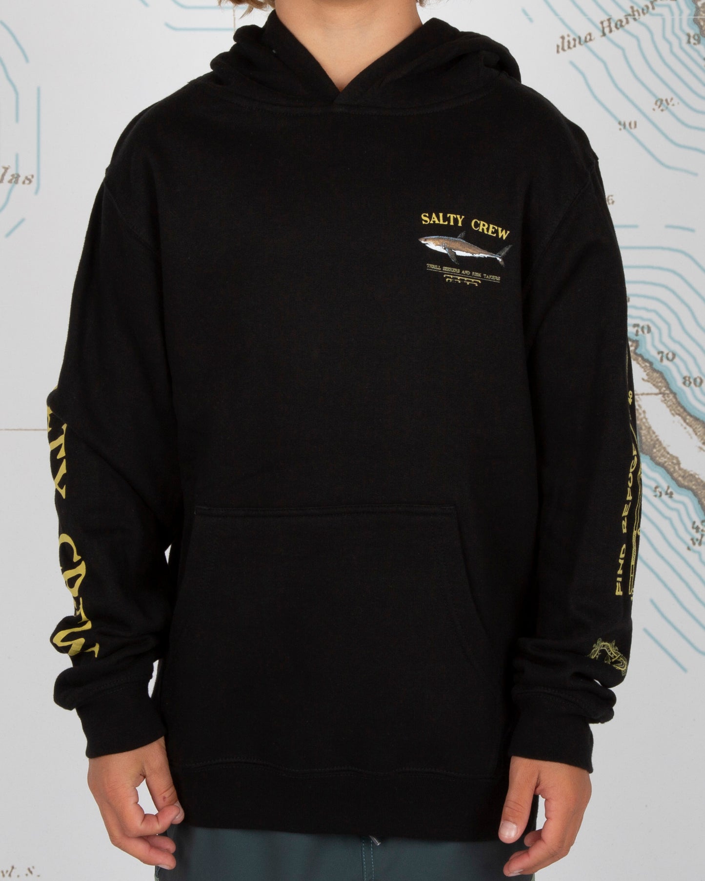 On body front of Bruce Boys Black Hood Fleece