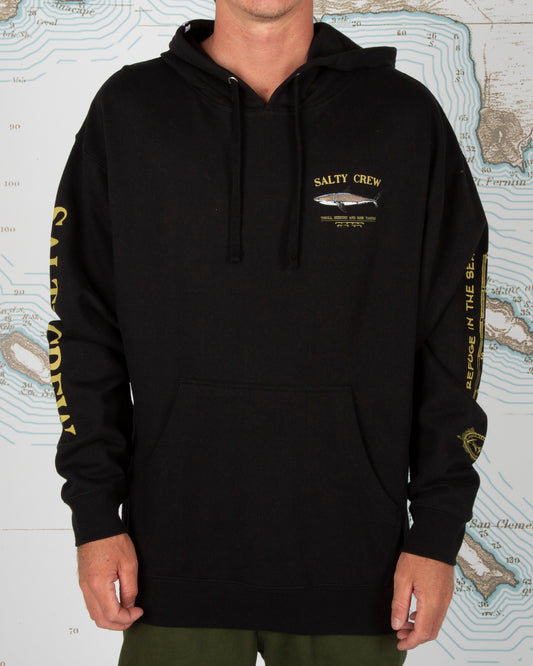 On body front of Bruce Black Hood Fleece