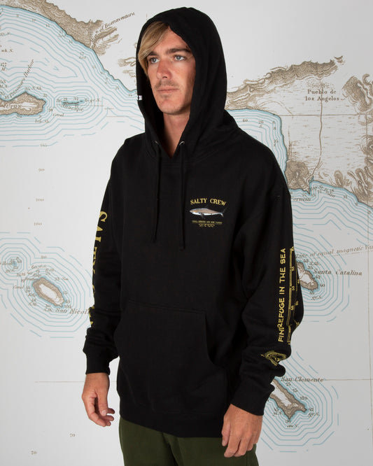 On body front angled of Bruce Black Hood Fleece