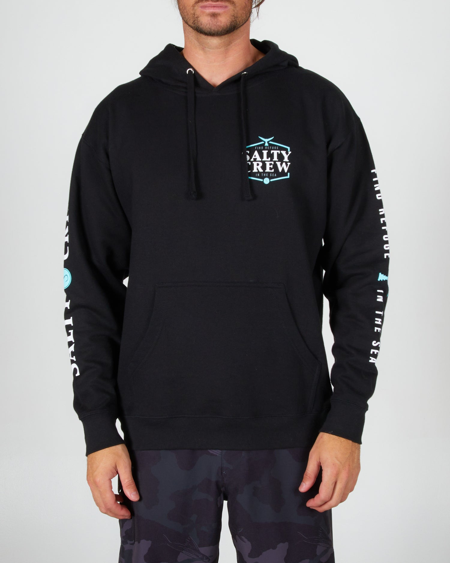 front view of Skipjack Black Hood Fleece