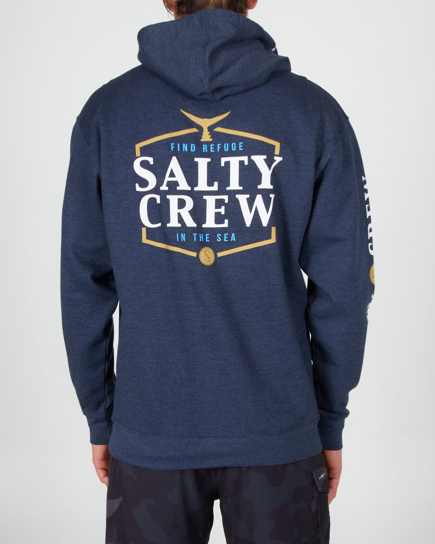 back graphic of Skipjack Navy Heather Hood Fleece