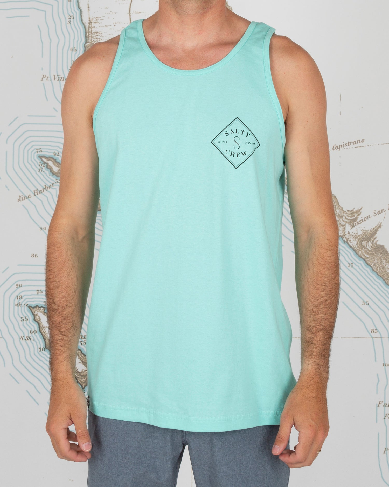 On body front of Tippet Seafoam Tank
