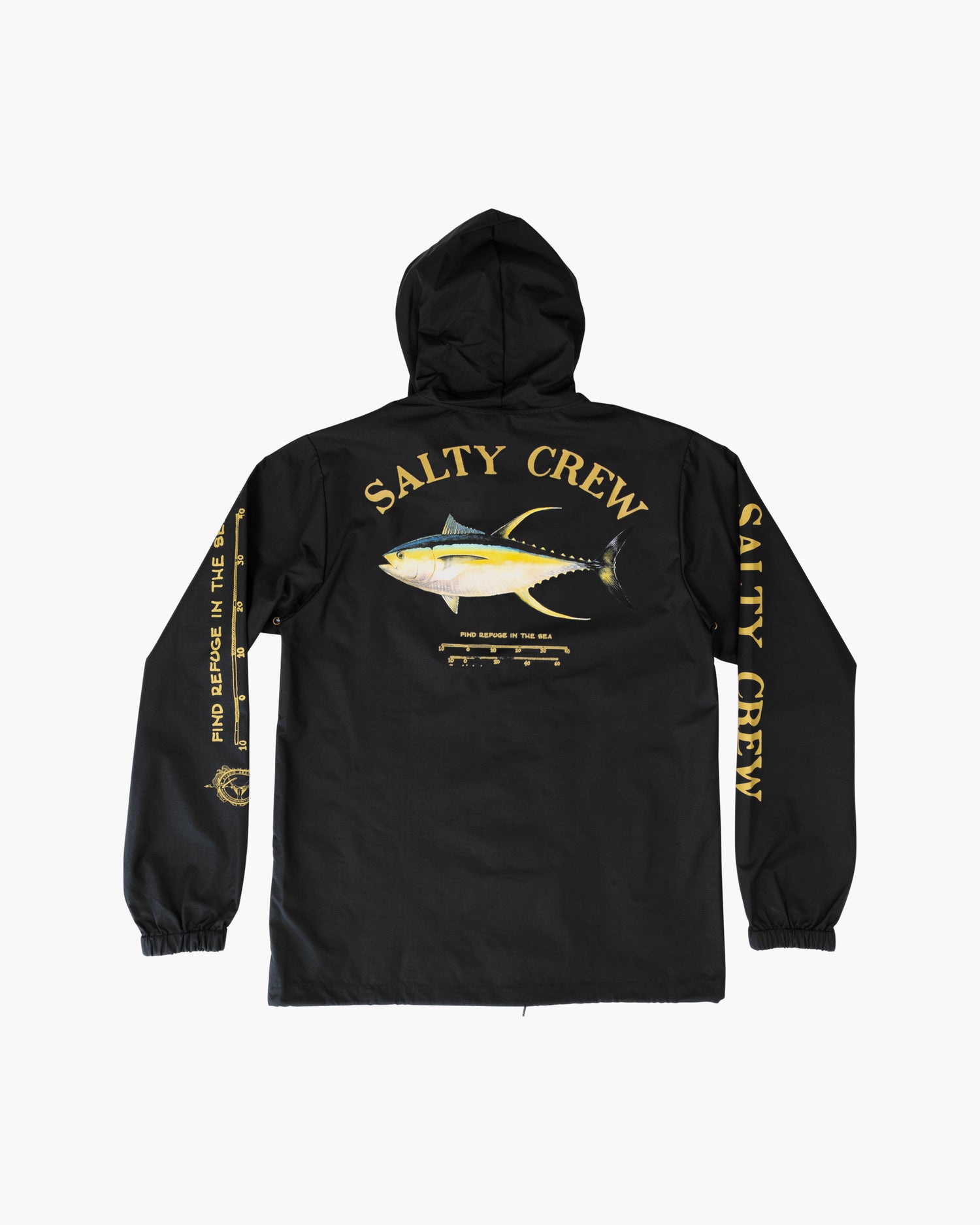 Off body back of Ahi Mount Black Snap Jacket