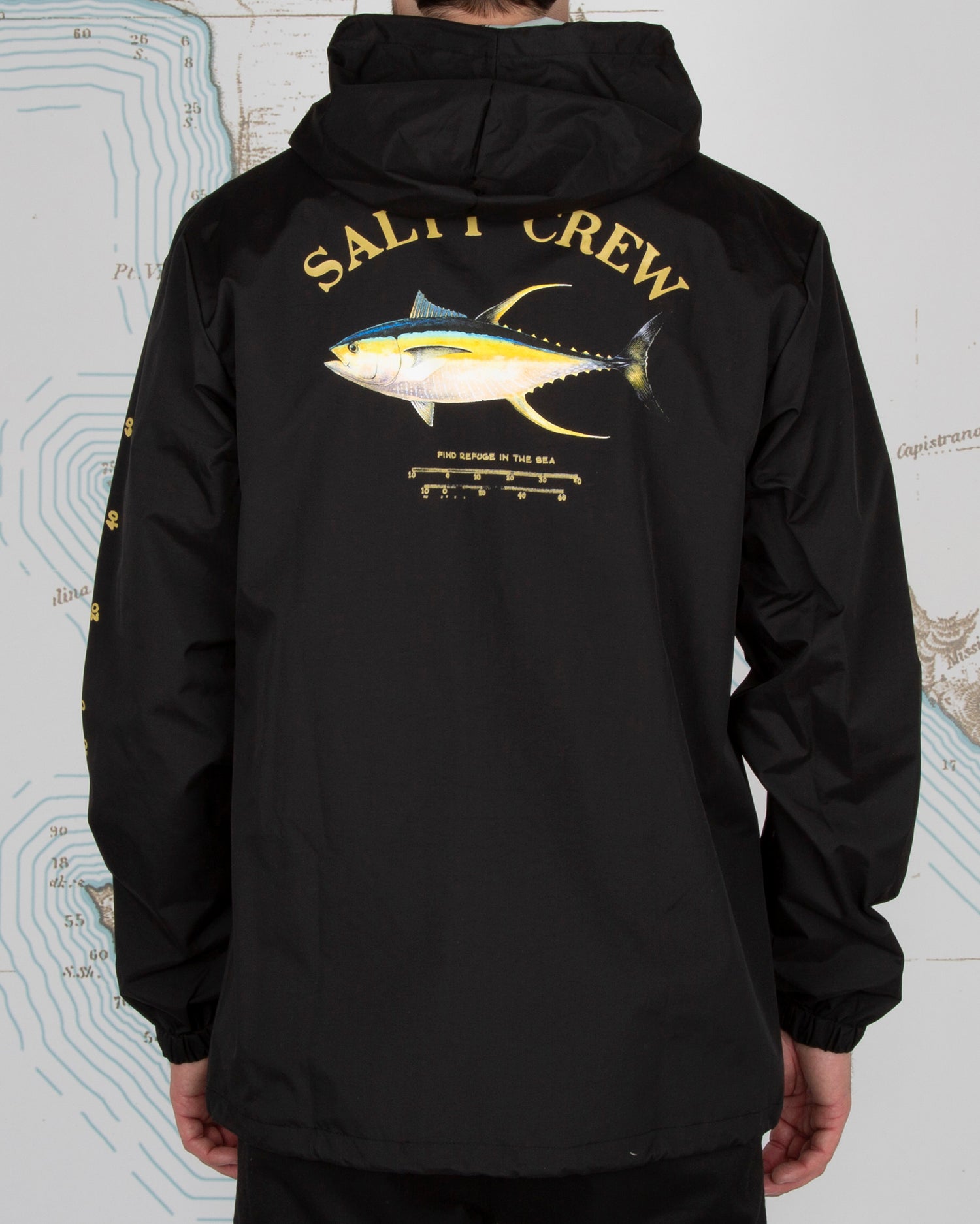 On body back of Ahi Mount Black Snap Jacket