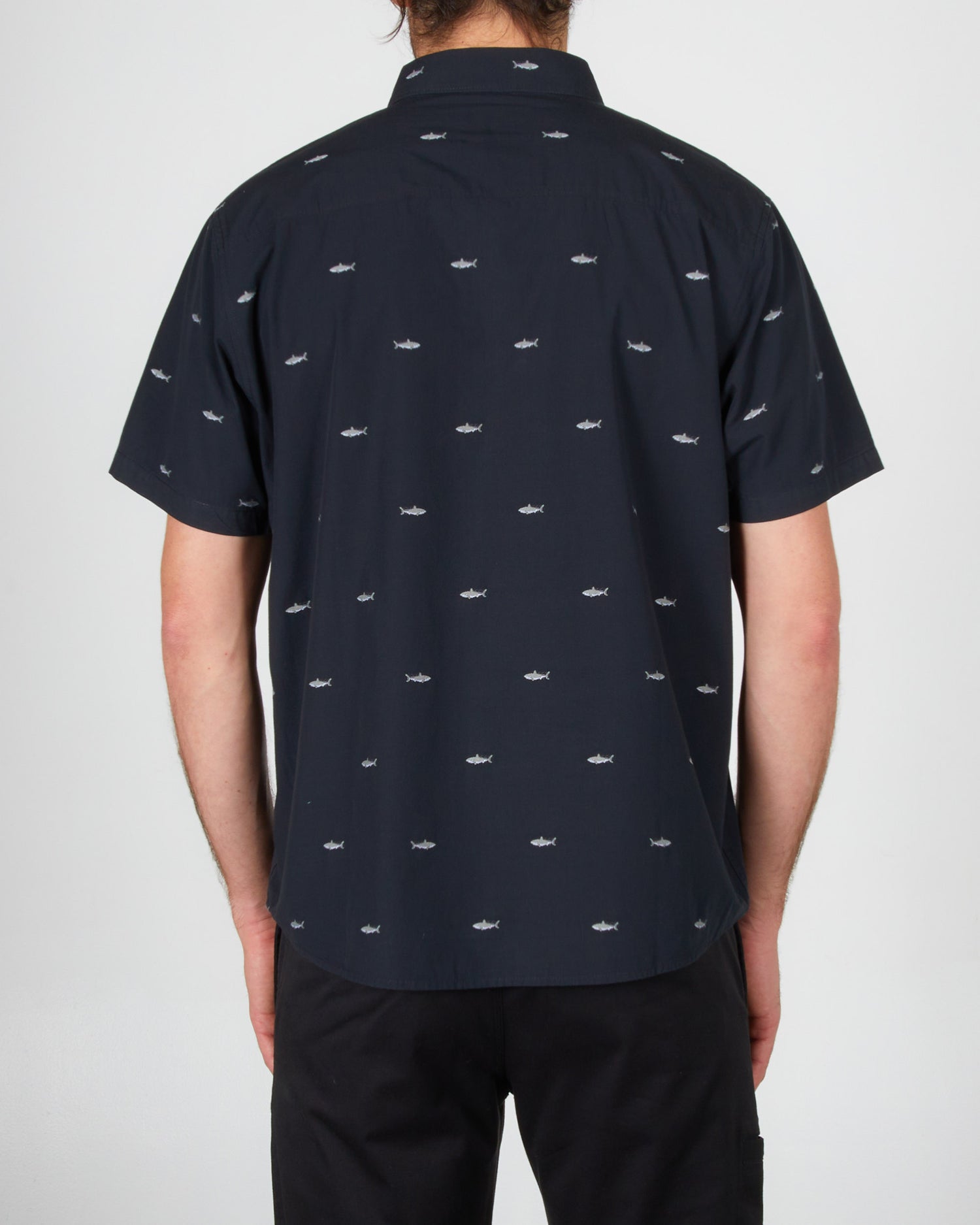 On body back of the Bruce Black S/S Woven