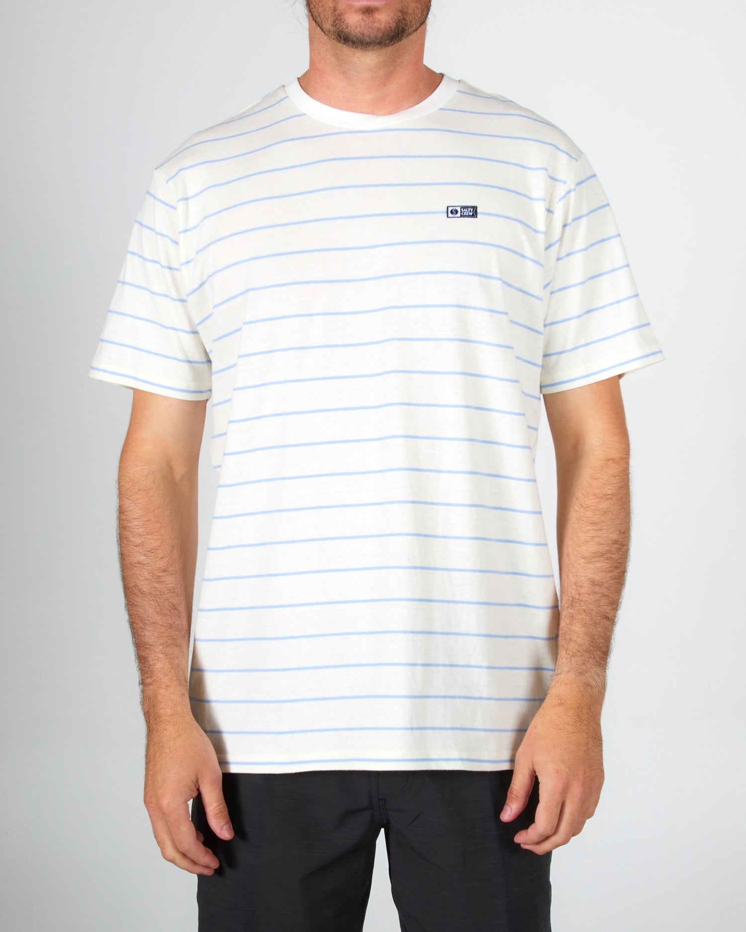 on body front of the Ahoy Vintage White S/S Knit