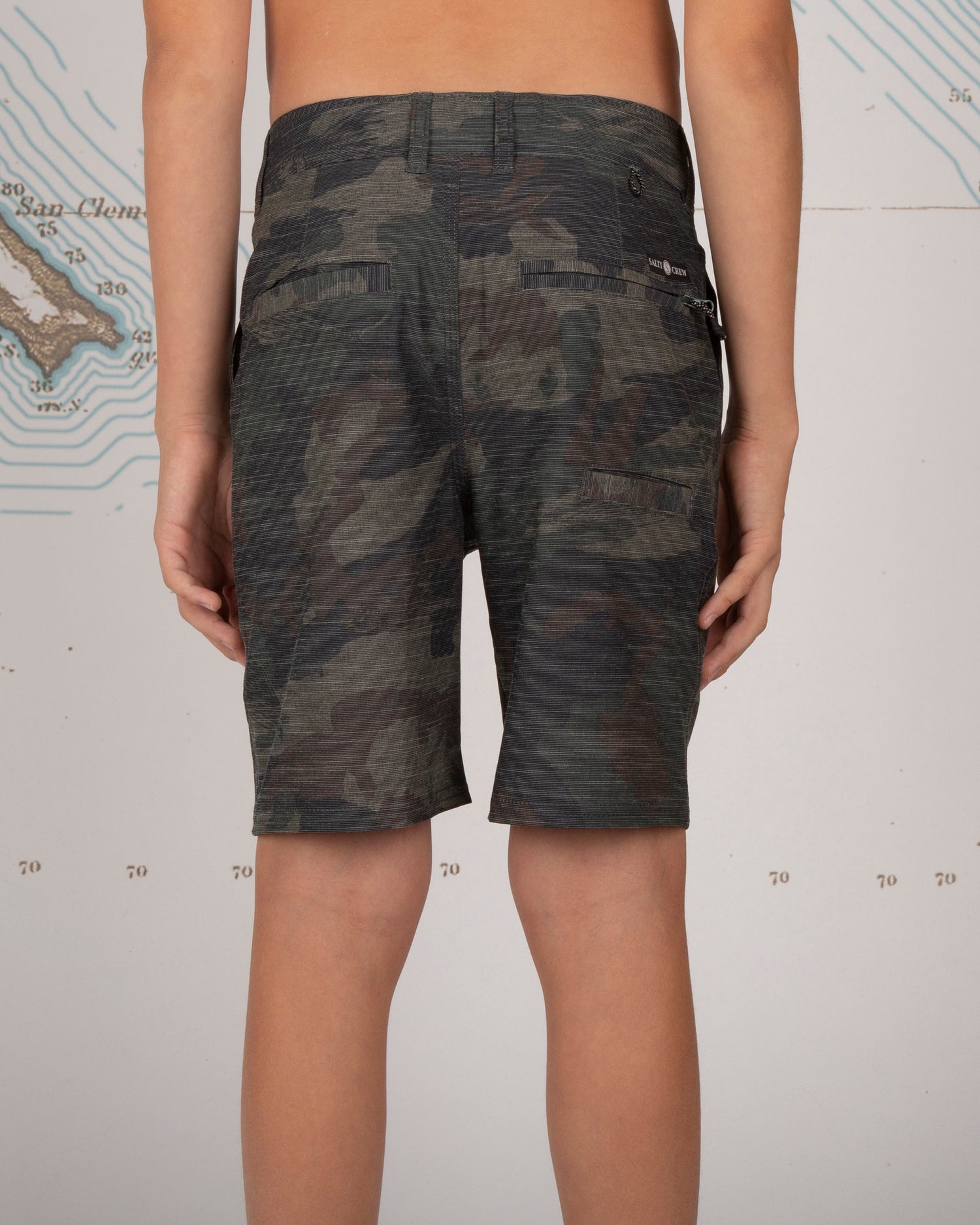 On body back of Drifter 2 Boys Camo Hybrid Short