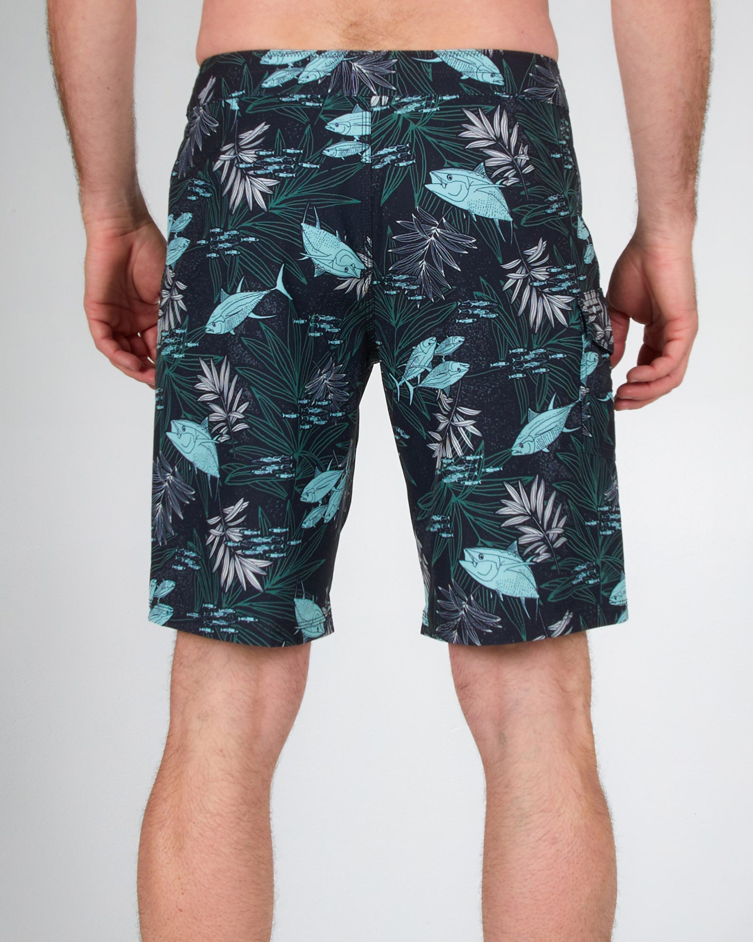 on body back of the Lowtide Black/Aqua Boardshort
