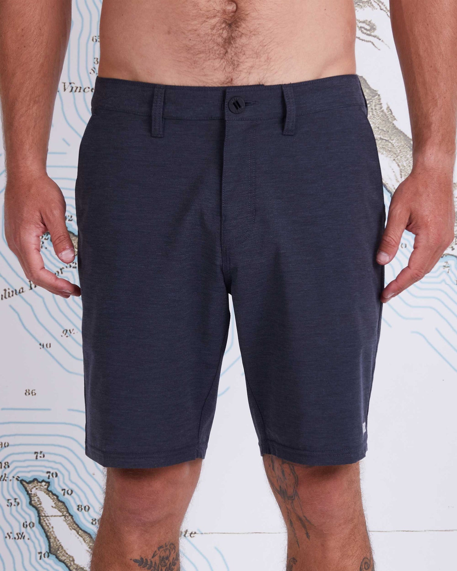 On body front of Drifter 21" Black Hybrid Walkshort