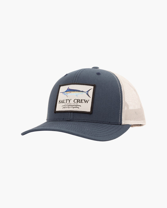 Front of Marlin Mount Navy/Silver Retro Trucker