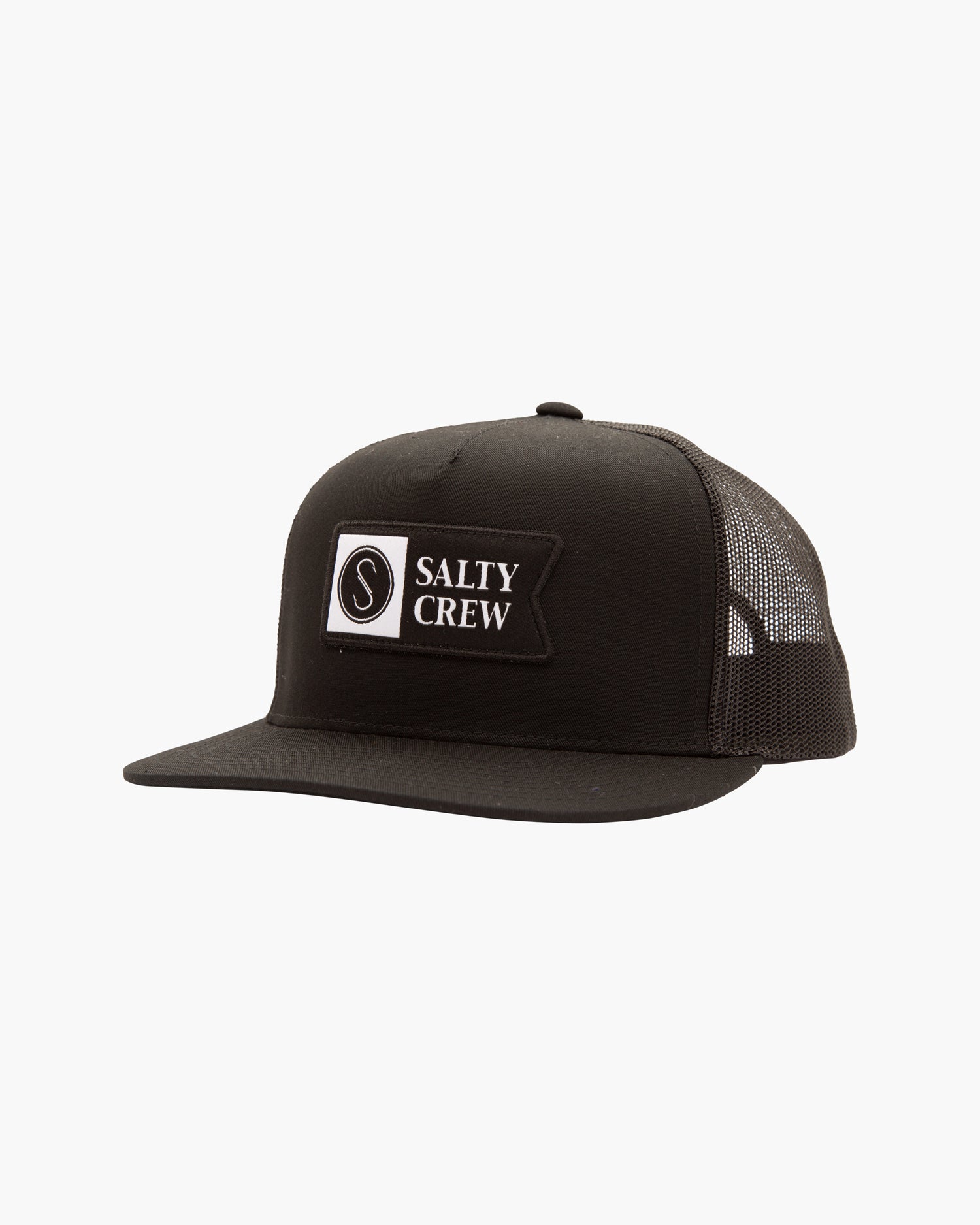 Front of Alpha Twill Black Trucker
