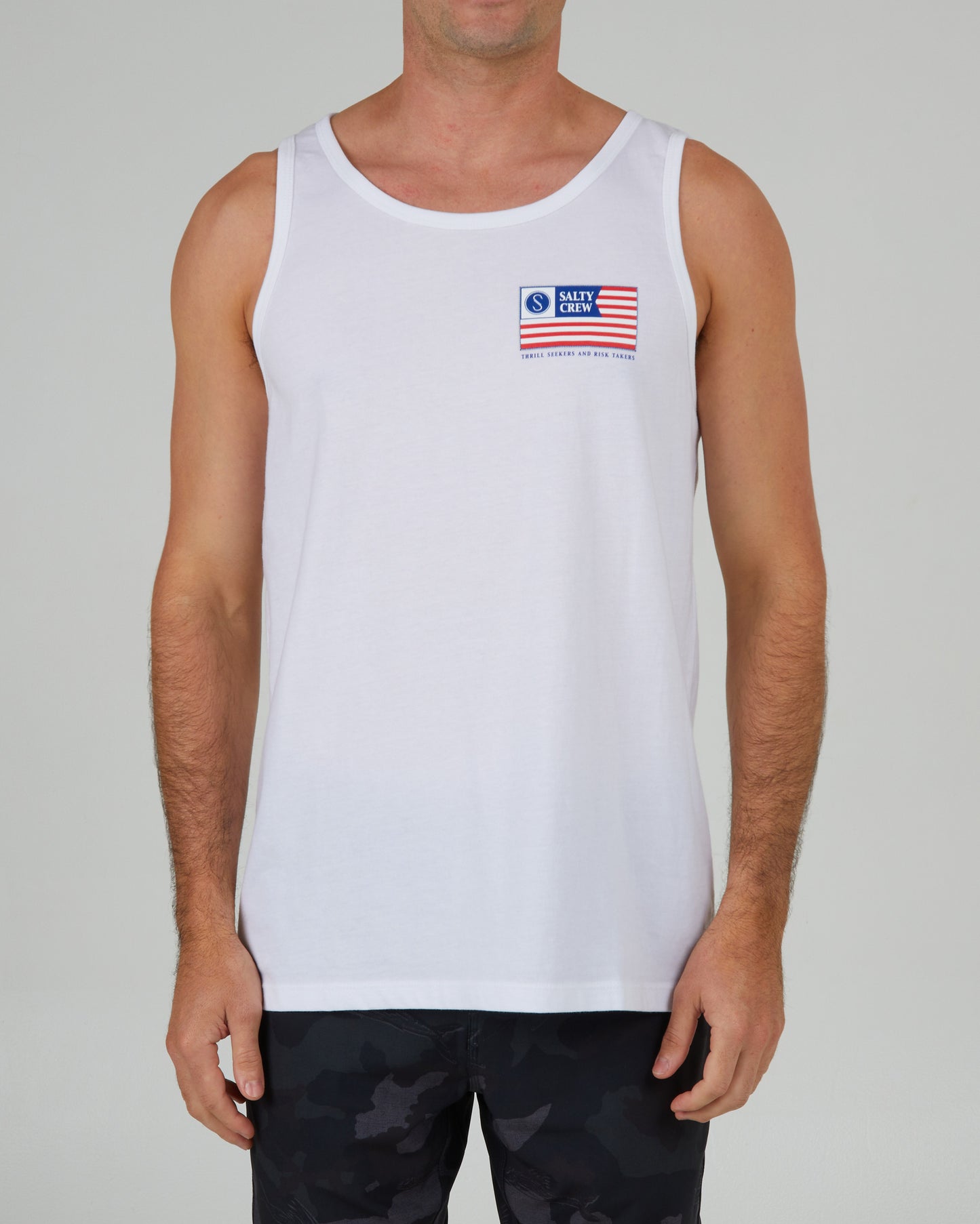 front view of Freedom Flag White Tank