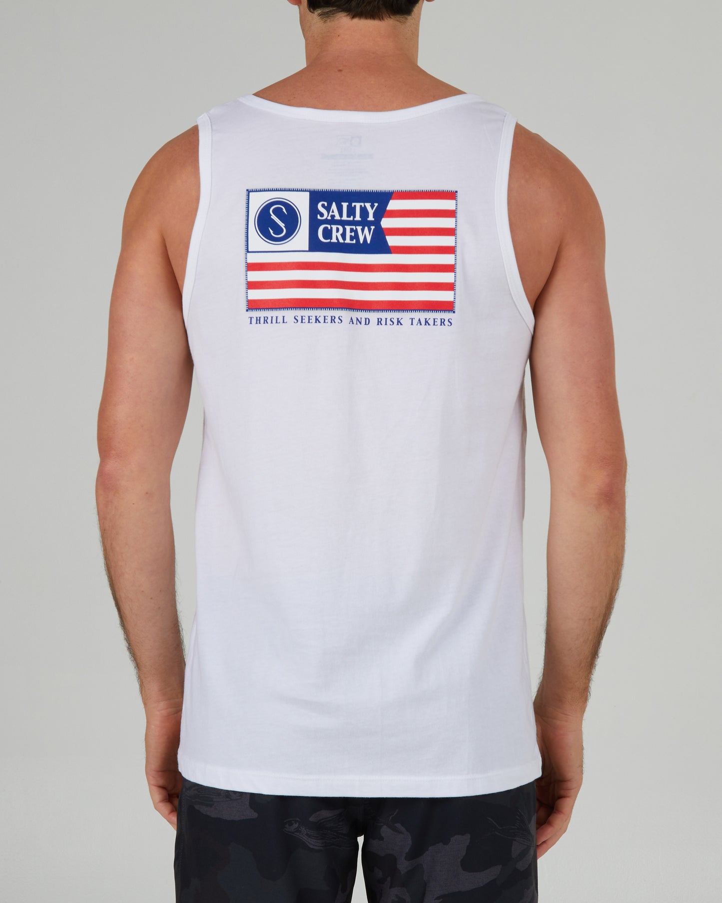 back view of Freedom Flag White Tank