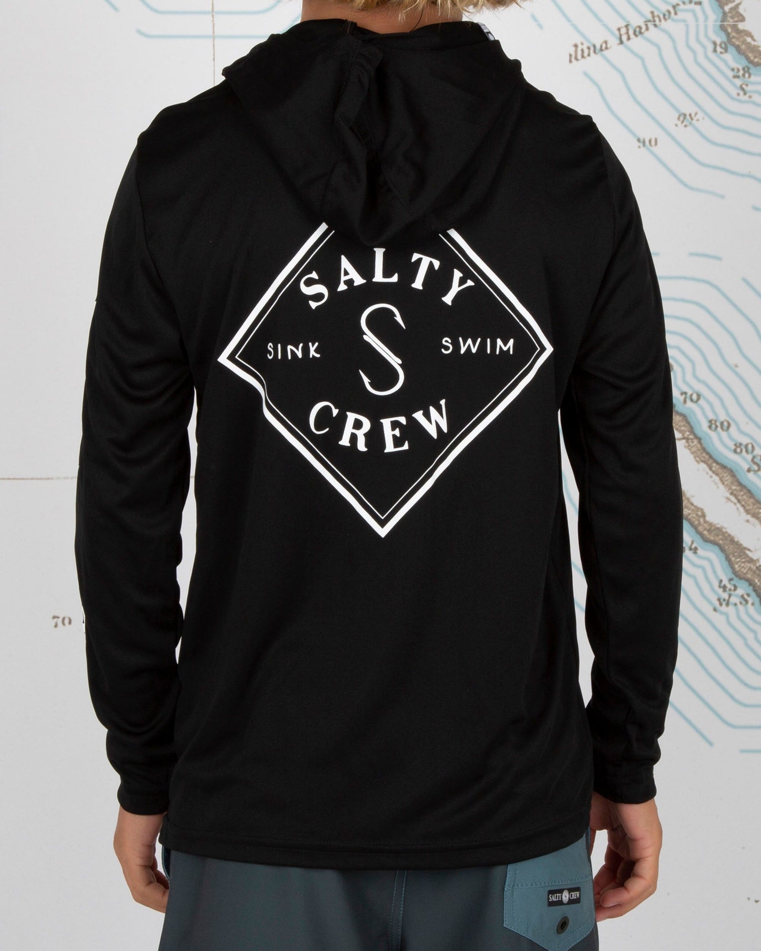 On body back of Tippet Boys Black Hood Sunshirt