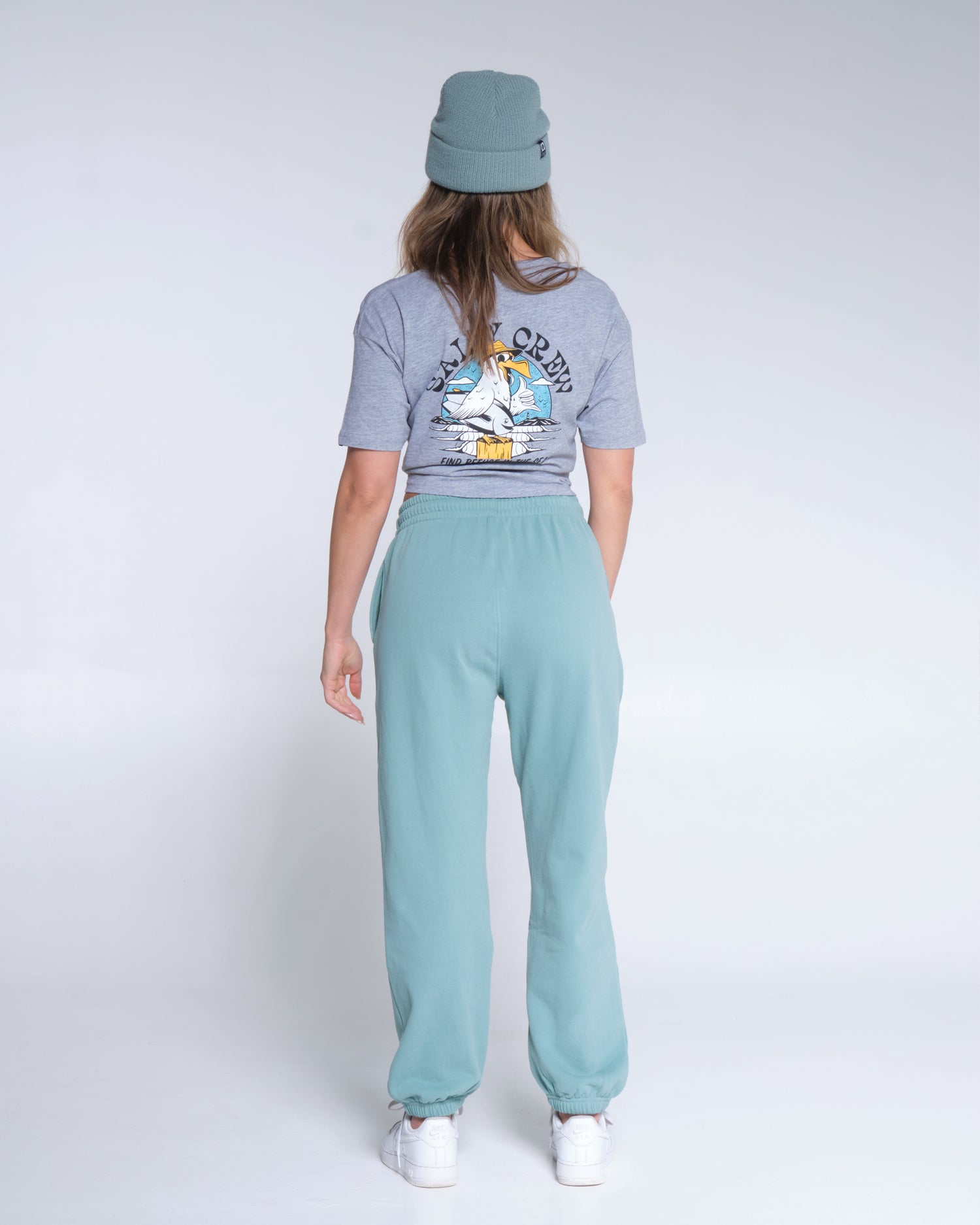 back view of Alpha Dusty Turq Sweatpant 