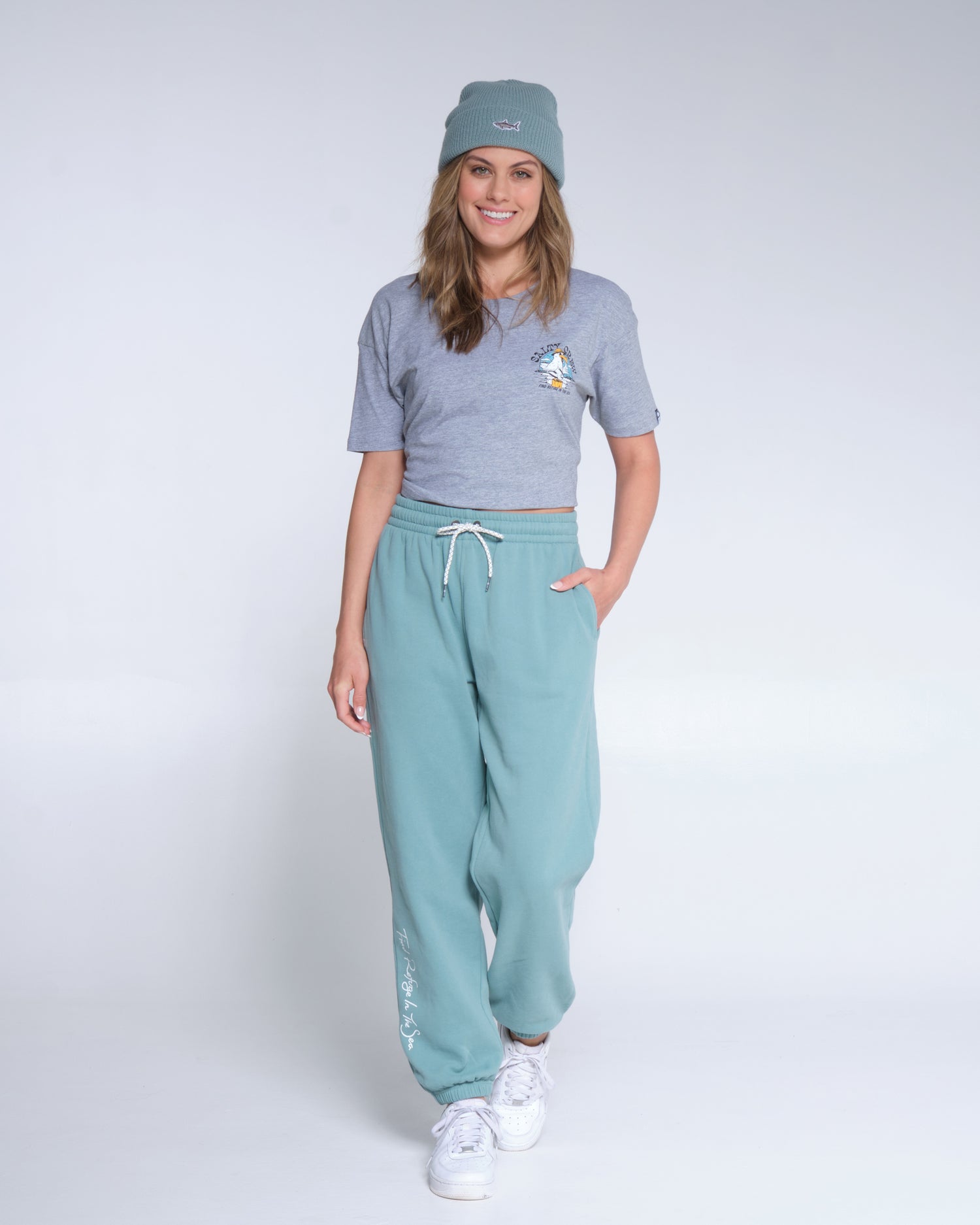 front view of Alpha Dusty Turq Sweatpant 