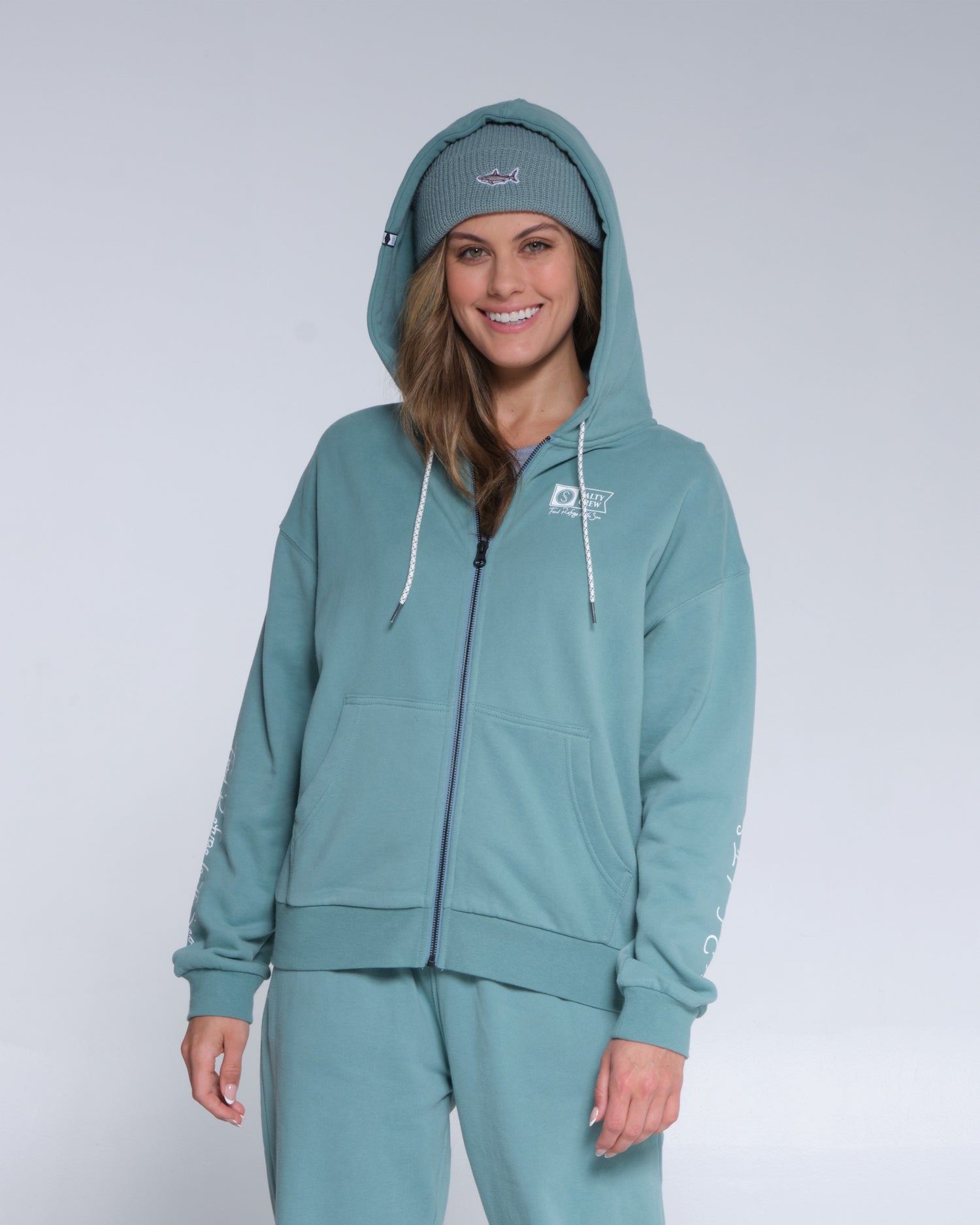 front view of Alpha Dusty Turq Zip Hoody