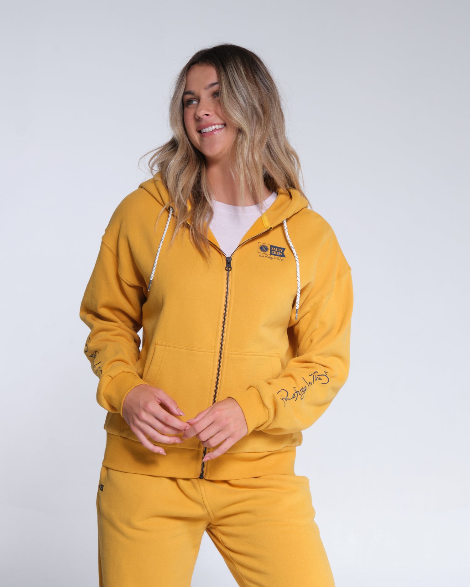 alternate front angle of Alpha Ochre Zip Hoody