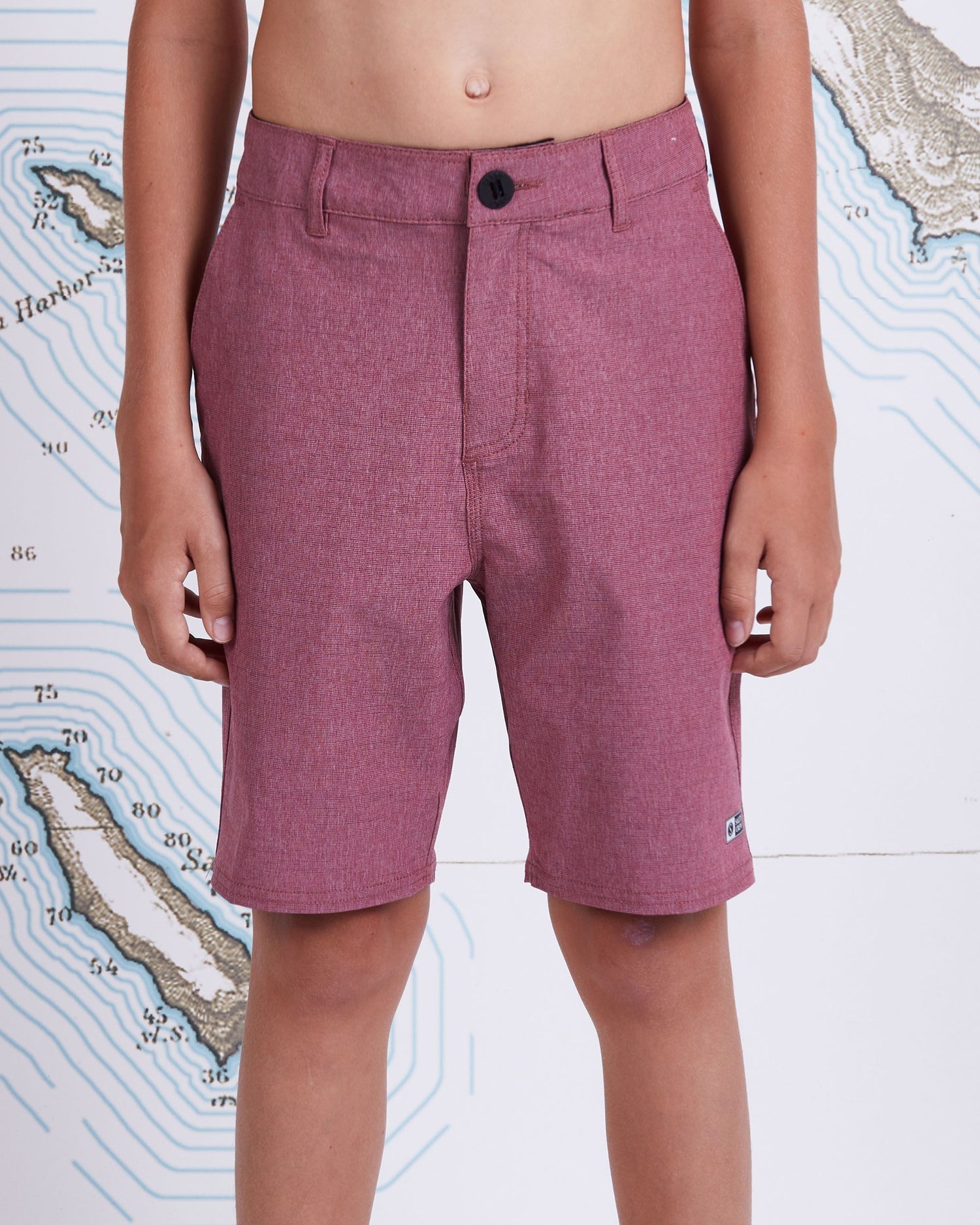 On body front of Drifter 2 Boys Redwood Hybrid Short