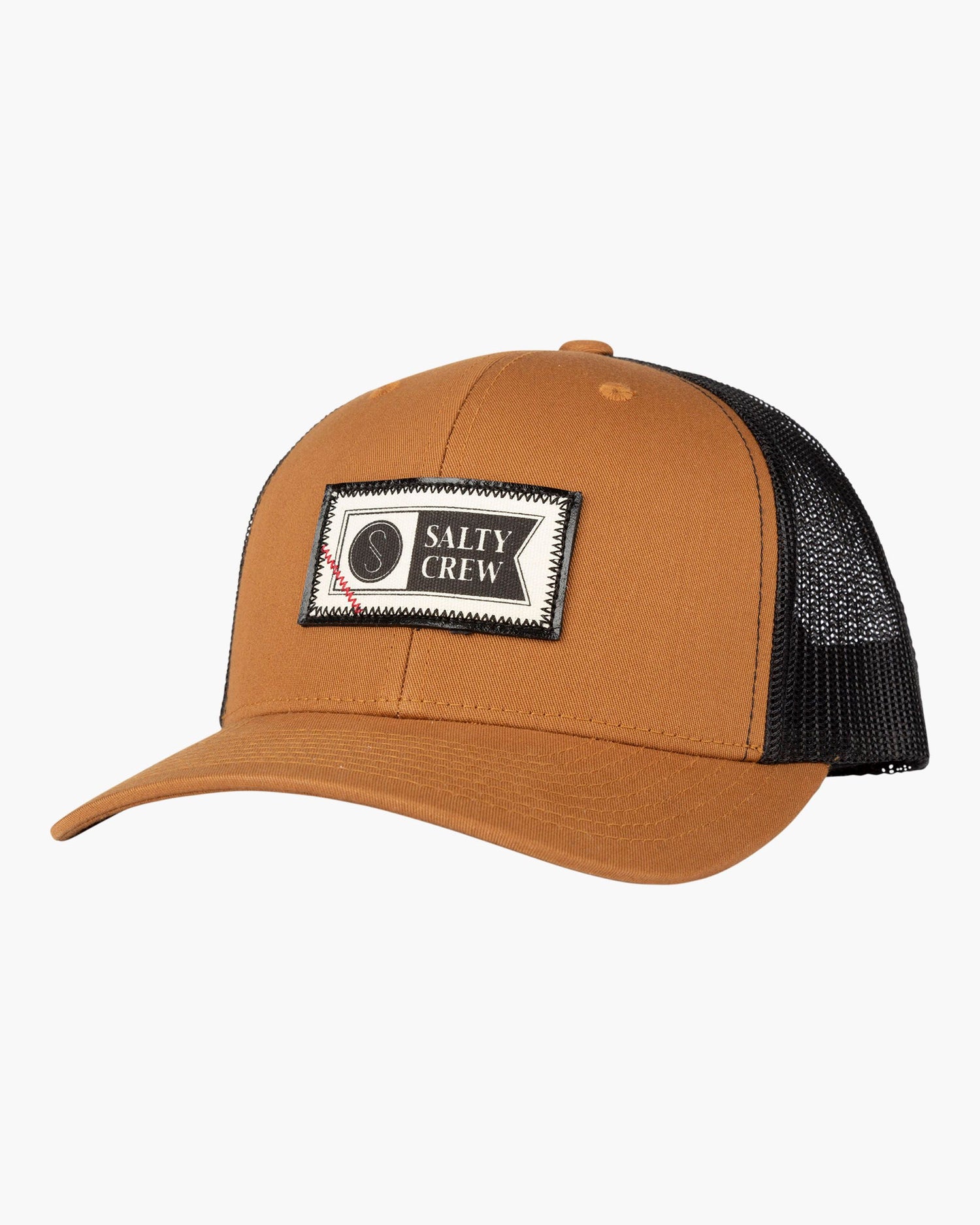 Front of Topstitch Camel/Black Retro Trucker