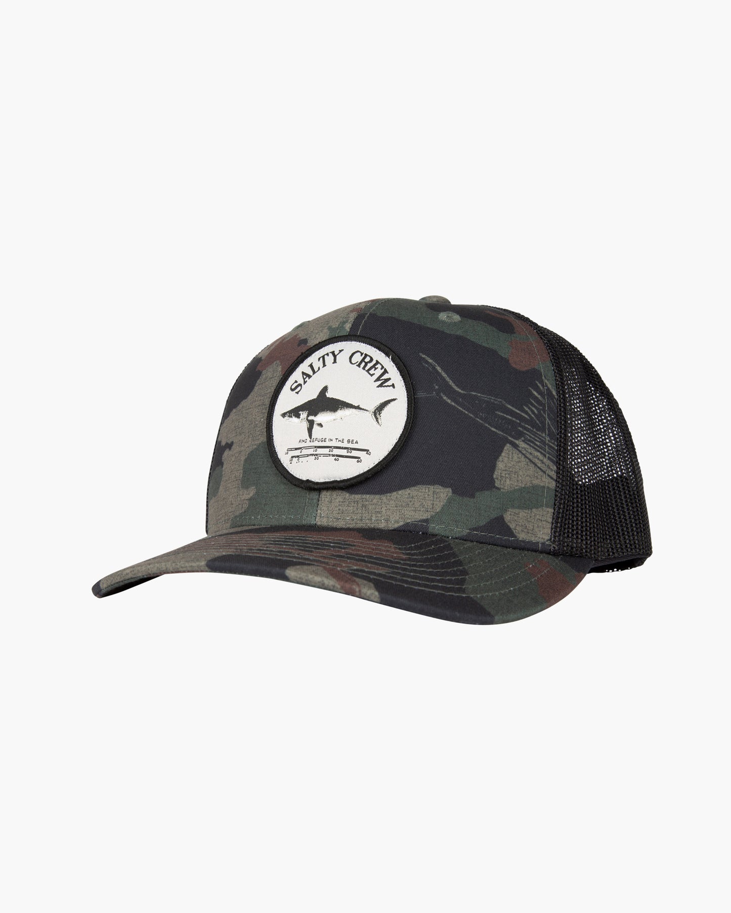 front view of Bruce Salty Camo Retro Trucker