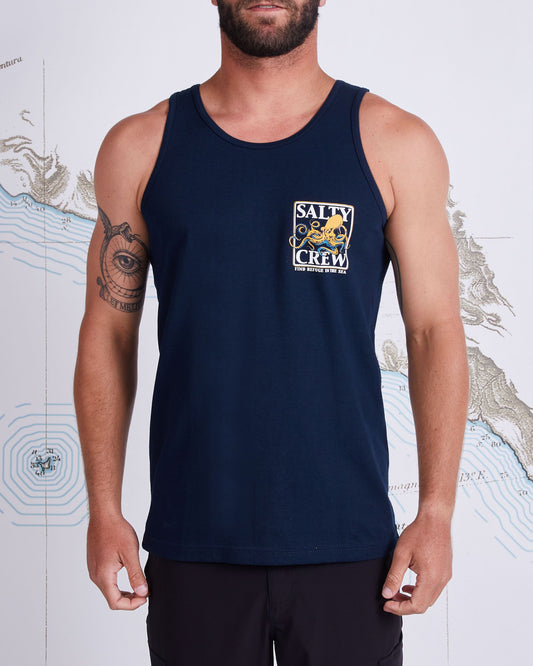 On body front of Ink Slinger Navy Tank