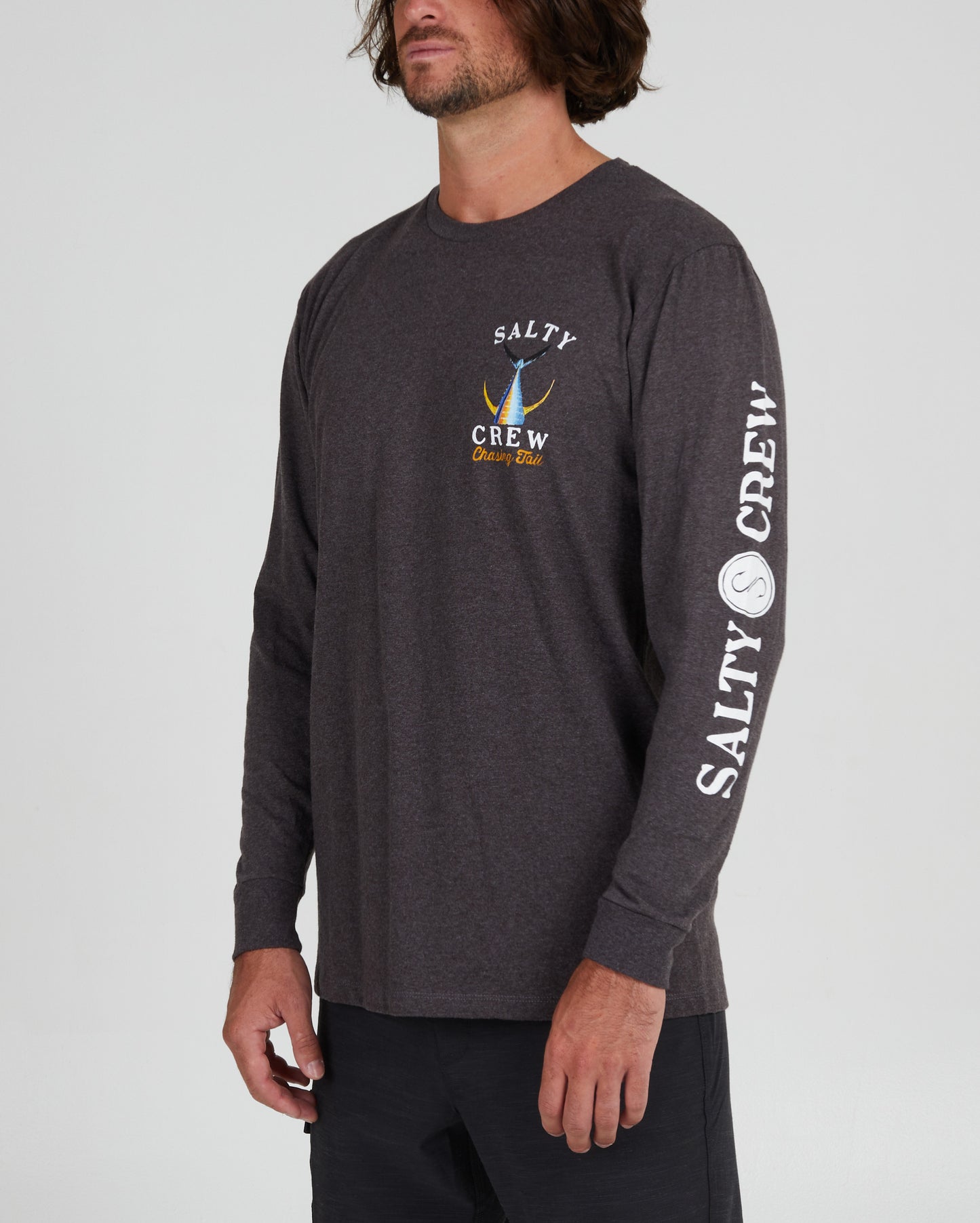 front angled Tailed Charcoal Heather L/S Standard Tee